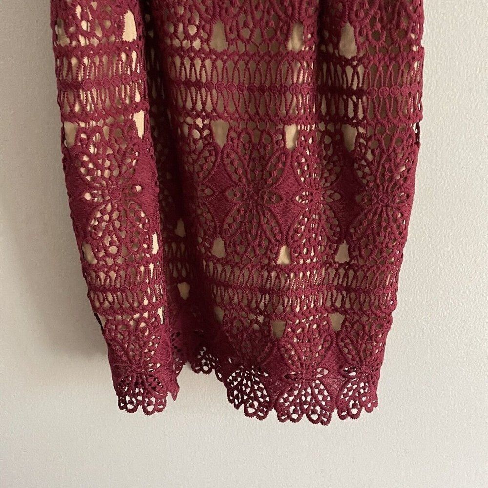 Lulus Women S Spaghetti Straps Adara Burgundy Crochet Lace Sheath Mini Dress - Picture 3 of 9